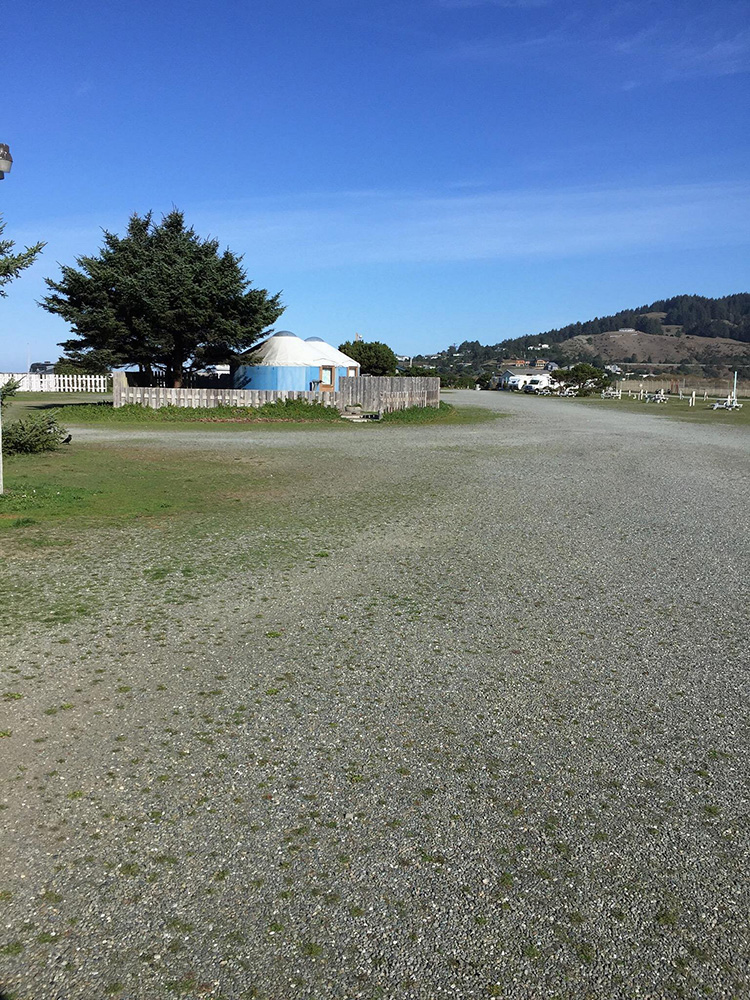 Yurts and blue skies at Oceanside RV Park in Gold Beach, Oregon