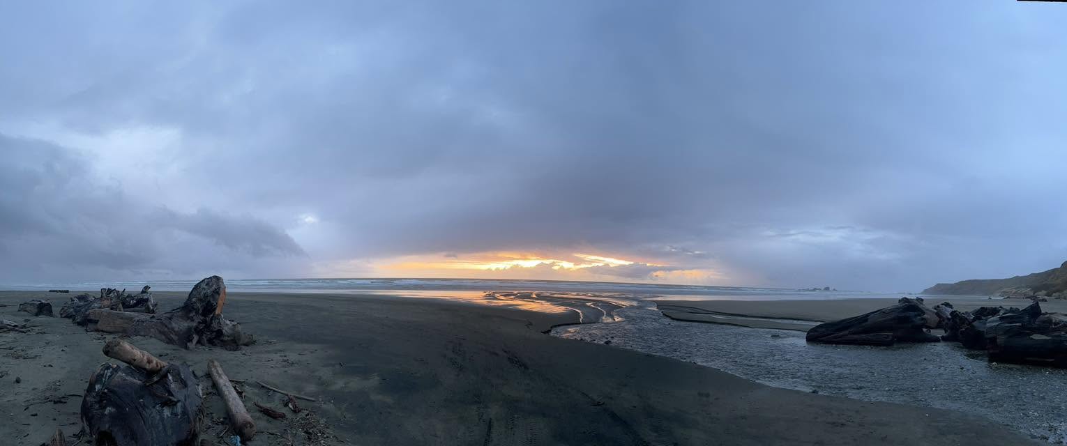The creek flowing into the ocean at Whiskey Run Beach near Bandon, Oregon