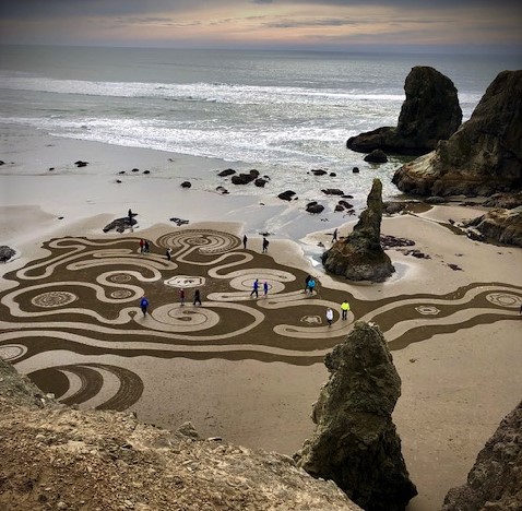View from above sand art by Circles in the Sand in Bandon, Oregon