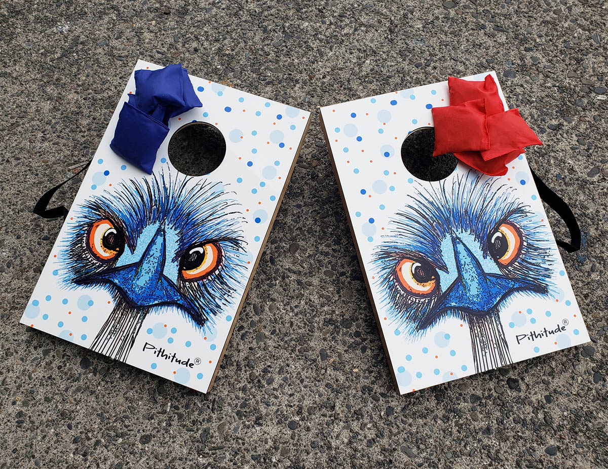 Cornhole game with art by Pithitude in Brookings, Oregon