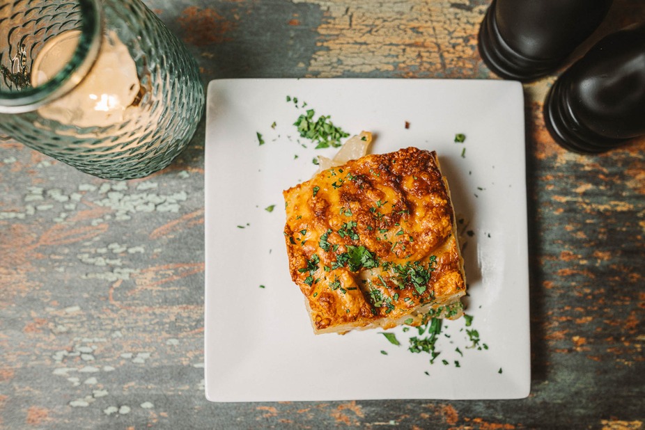 Lasagna at The Lucky Pirate Chop House in Brookings, Oregon