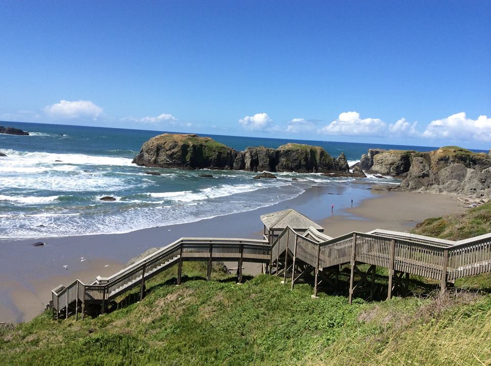 Stairs going down to the beach in Bandon, Oregon