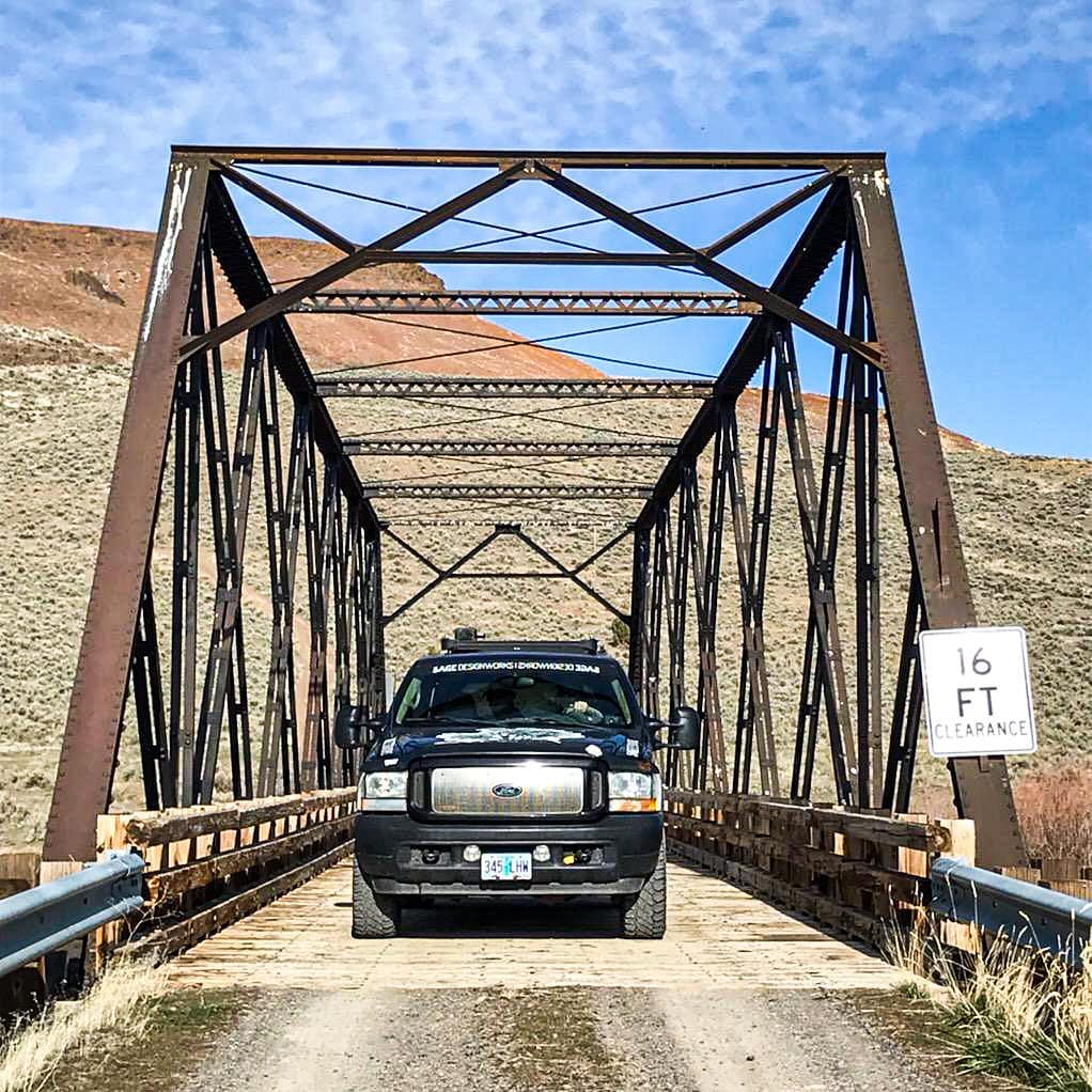 Calamity Butte vehicle on a bridge