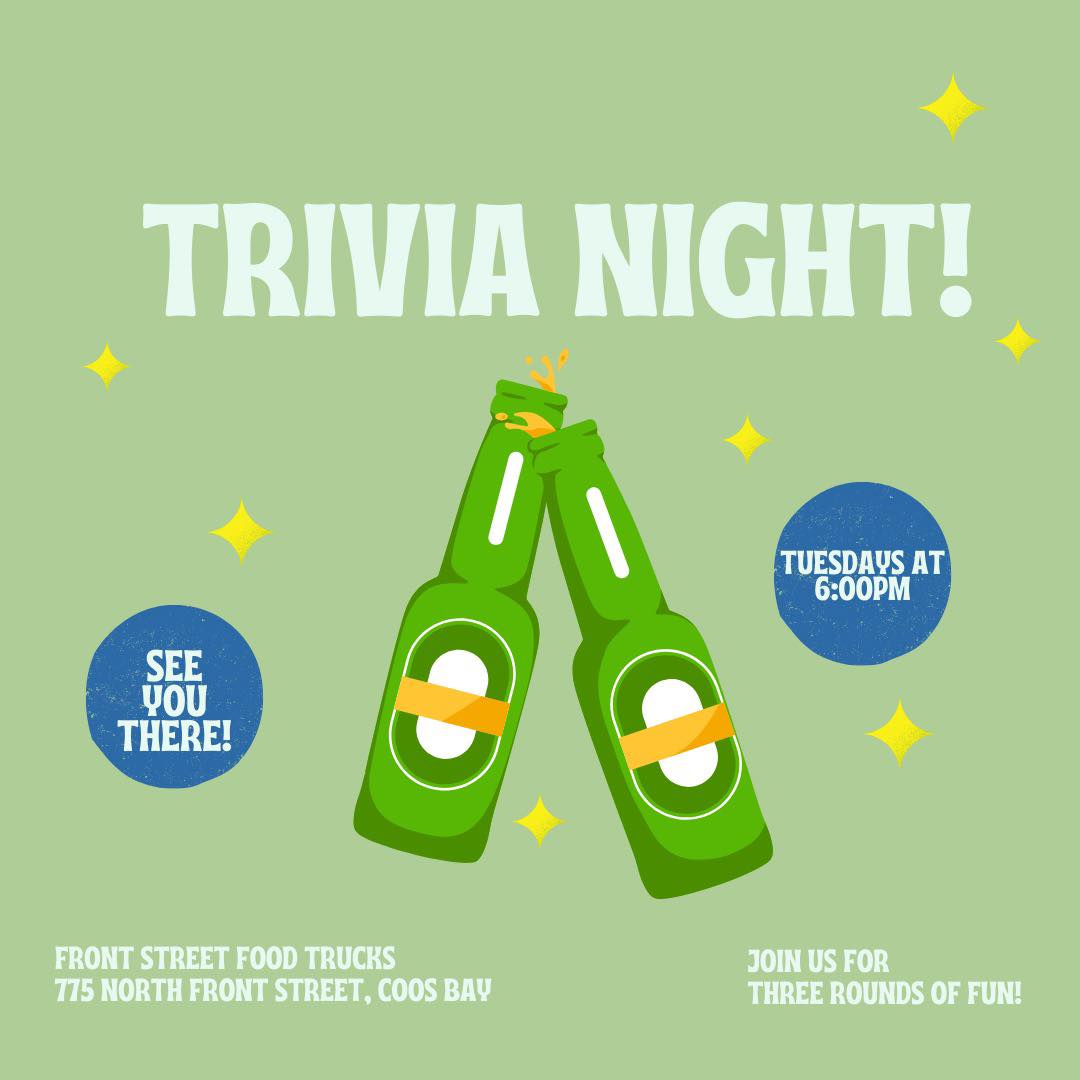 trivia night clipart poster green background with white writing