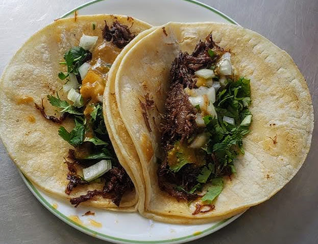 shredded beef street tacos on a plate