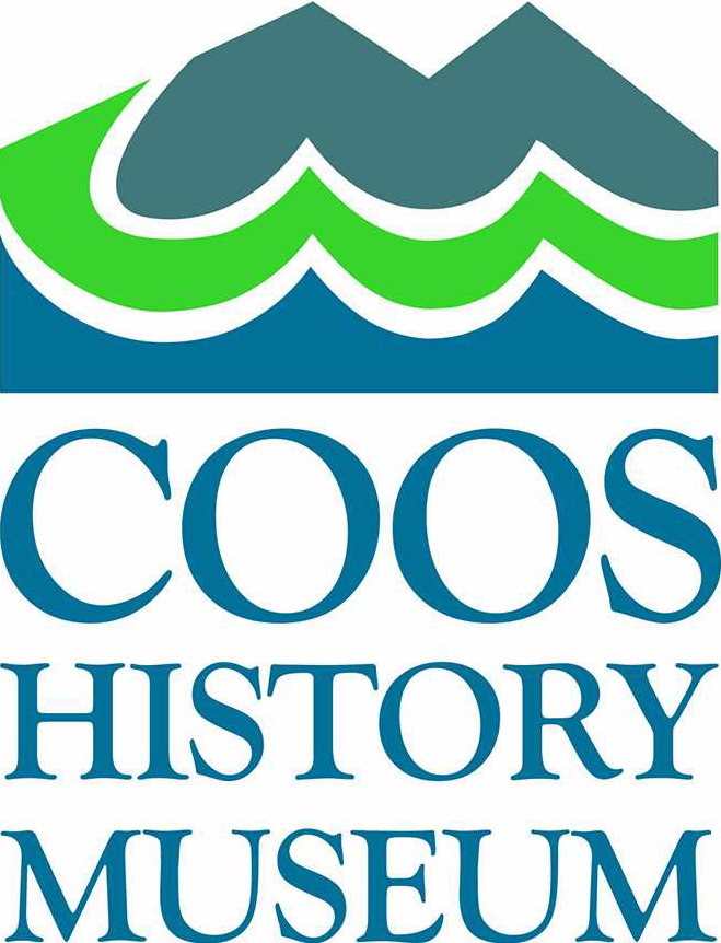 logo coos history museum graphic waves in blue and green on a white background