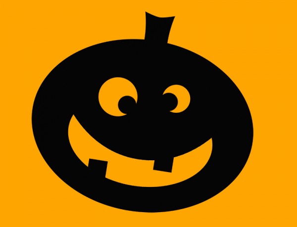 black cartoon pumpkin on an orange background