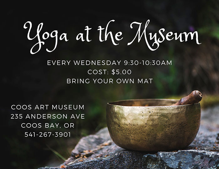 Yoga at the Museum with Tibetan singing bowl sitting on a rock