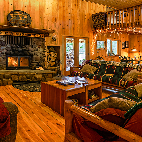 Enjoy the quiet comfort of a wood cabin.