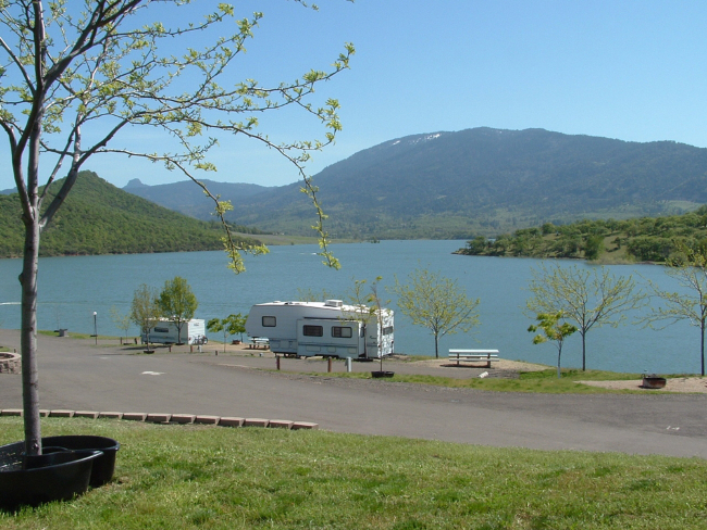 Blue sky and blue lake at RV campground