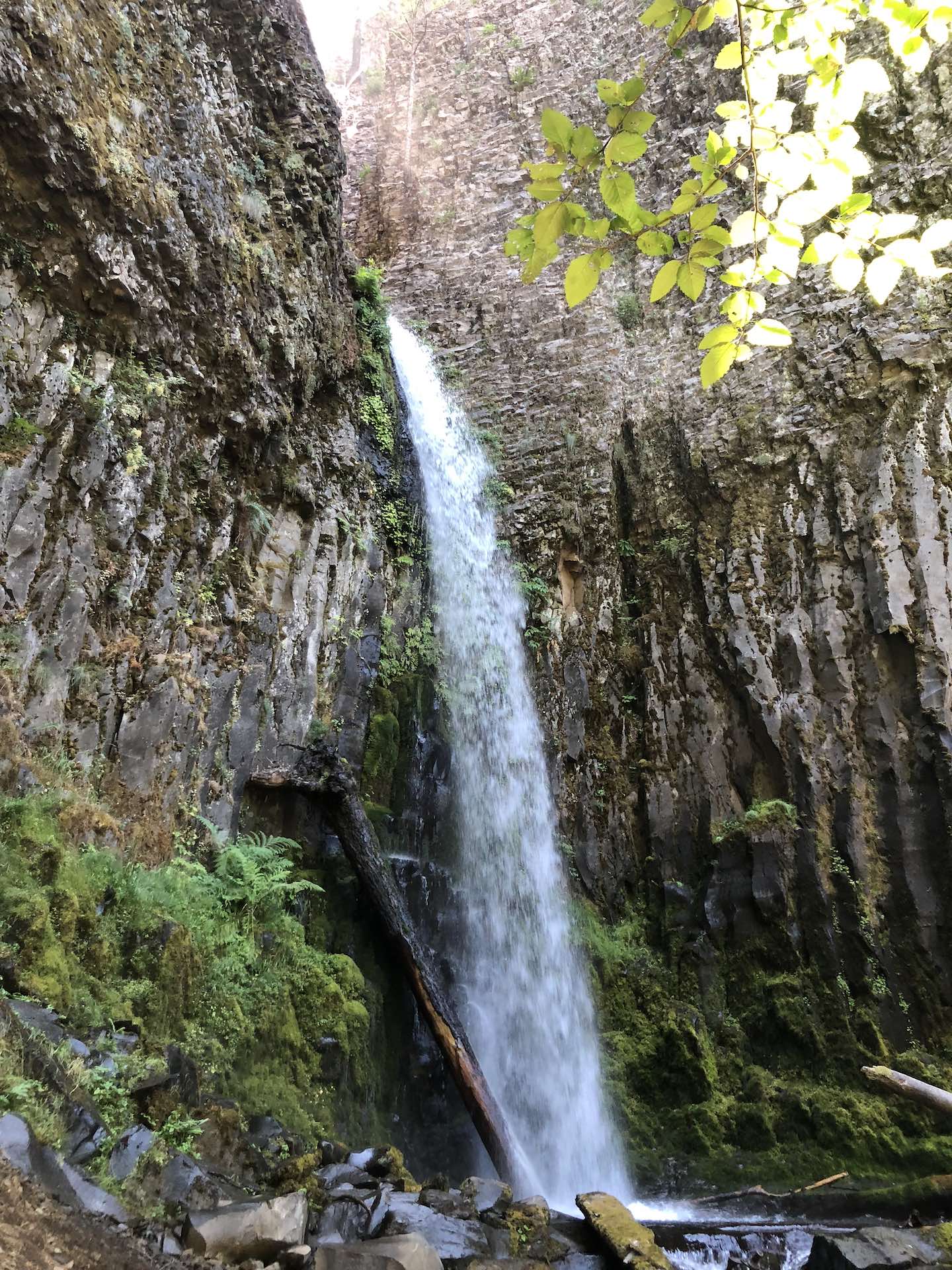 Waterfall falling through a canyon