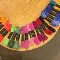colorful retail display of yarn