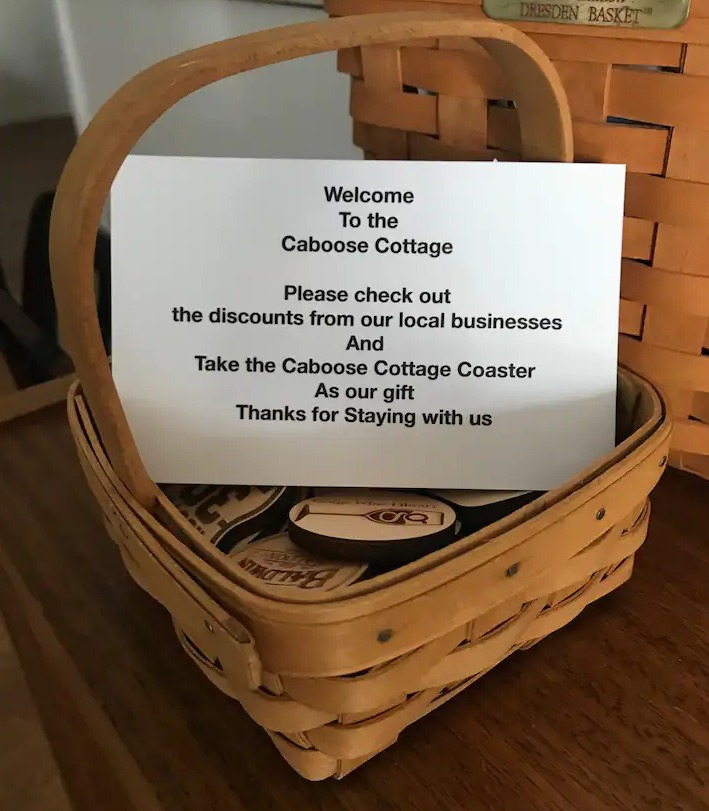 basket with coasters and note in it