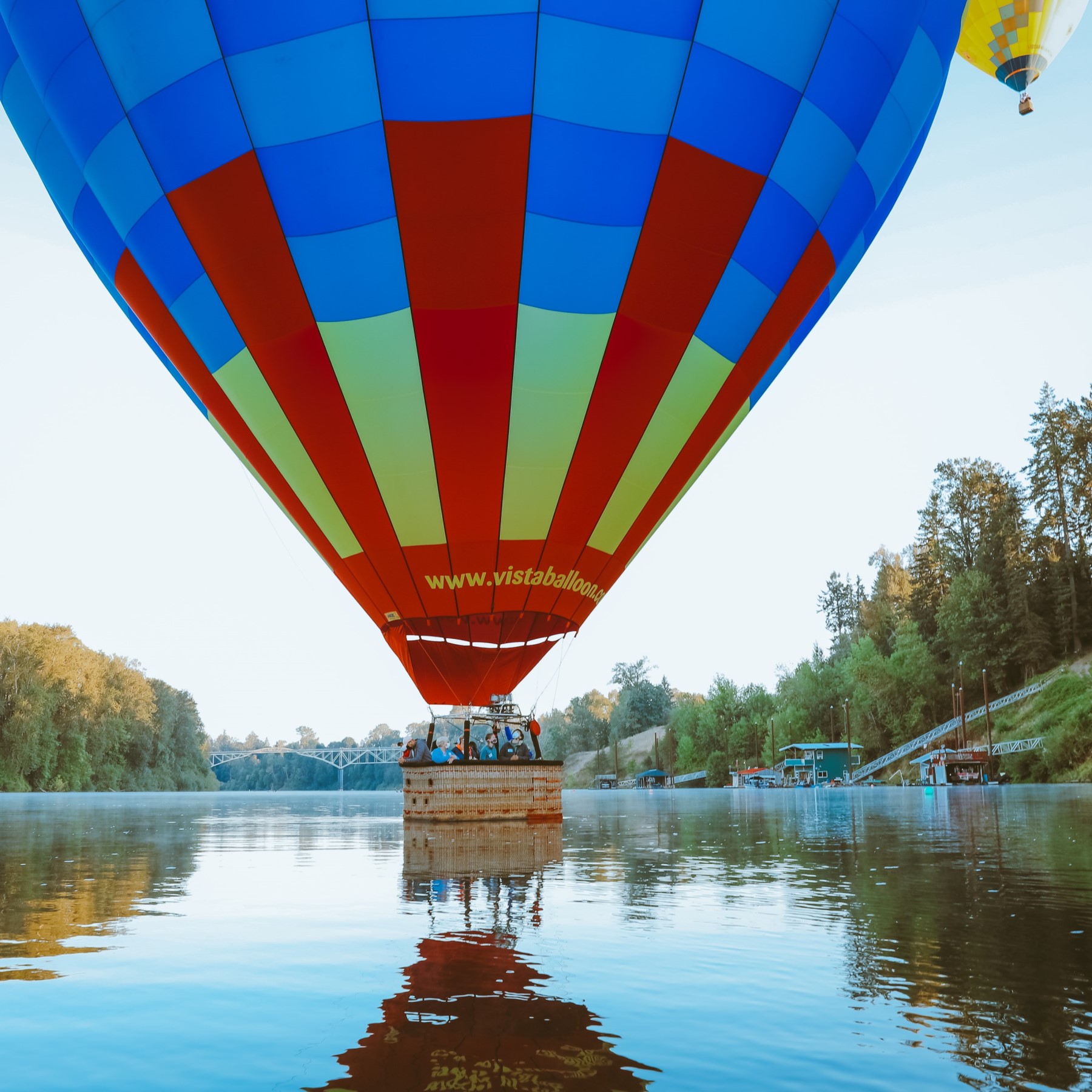 Hot air balloon on river