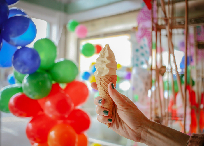 Ice cream cone and balloons