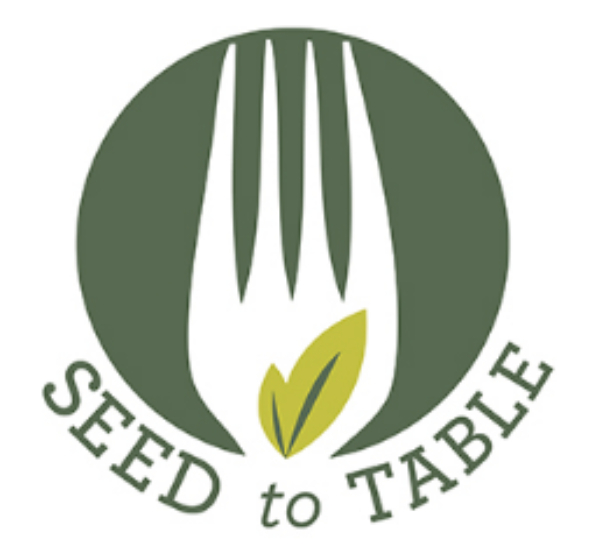 seed to table logo, white fork on green background with a leaf at bottom center