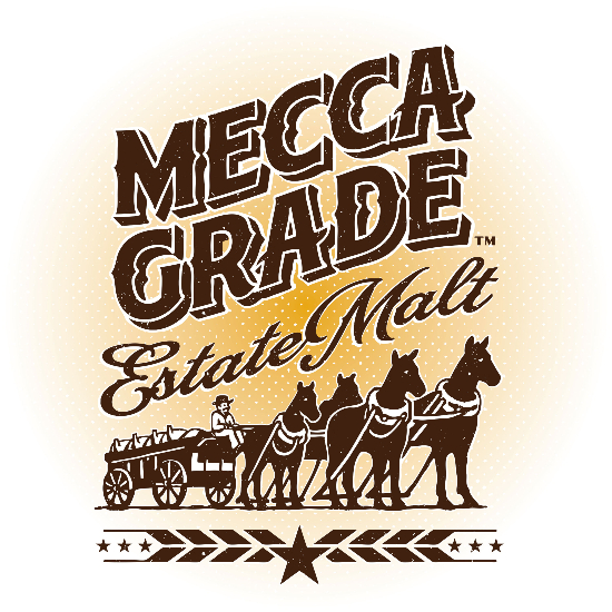 Mecca Grade Estate Malt logo w/ 4 horses and a carriage