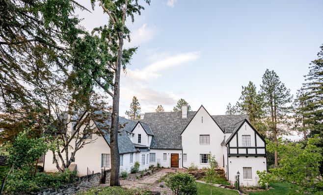 exterior of tudor style lodging property