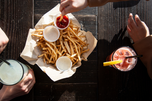 French fries and cocktails.
