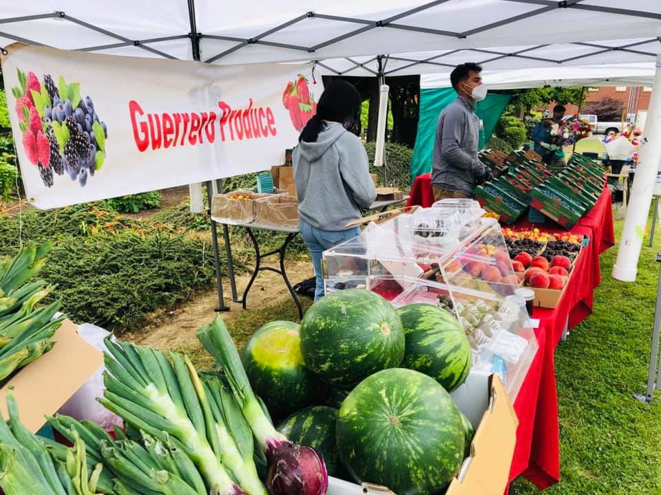 Watermelons and other produce for sale from Guerrero Produce at the West Salem Farmers Market.