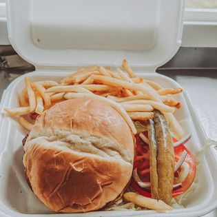A sandwich and fries from Connor's BBQ.
