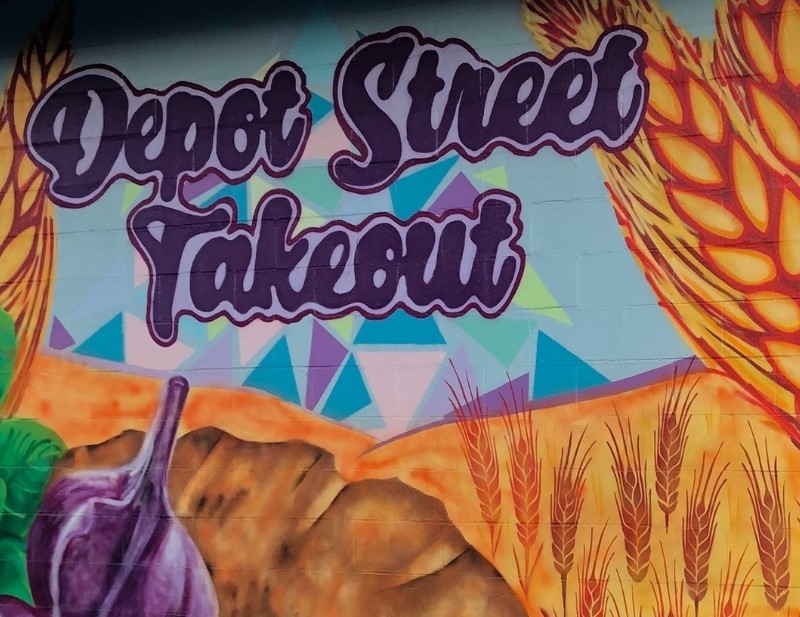 mural image with lettering for Depot Street Takeout