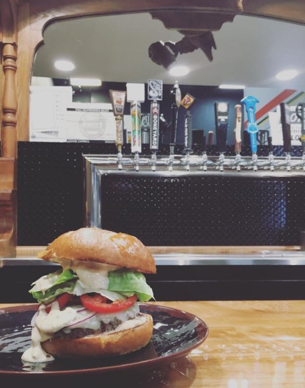 Burger and rotating local beer on tap