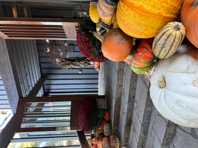 pumpkins piled up around entrance to Salishan Coastal Lodge