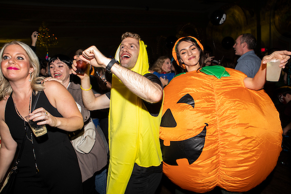 People in costume dancing at Spells and Shells with DJ Gregarious halloween party