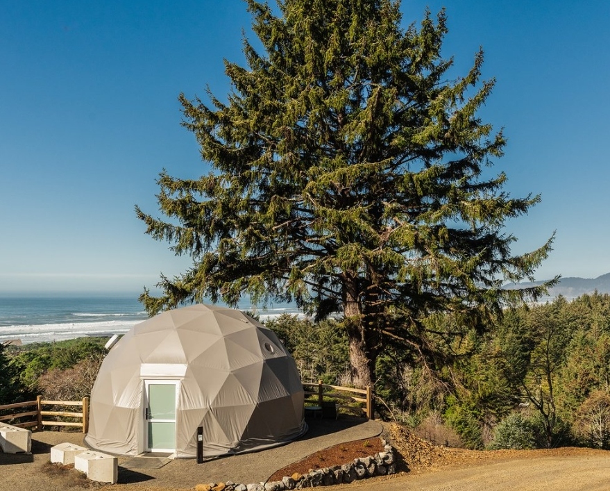 Two Capes geodesic dome exterior Cloverdale Oregon