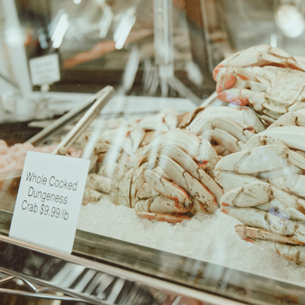 Ecola Seafoods local caught dungeness crab refrigerated display case