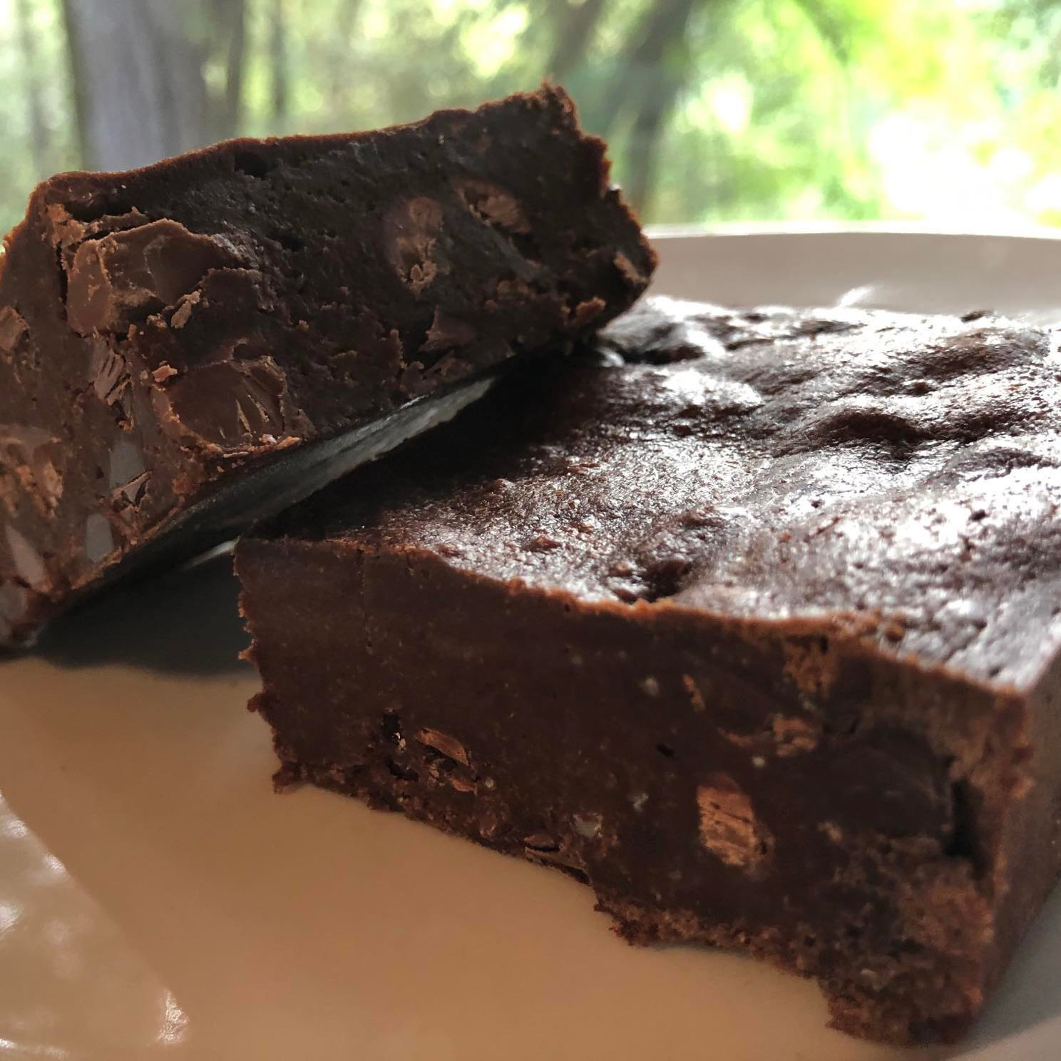 close up of two brownies