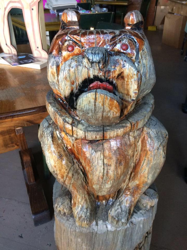 wood carving of dog