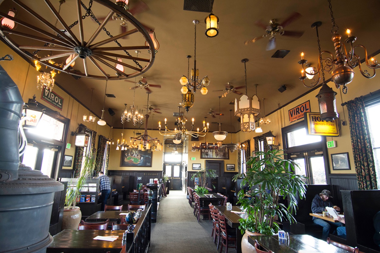 Inside view with unique and varied ceiling lights