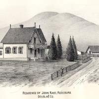 Drawing of residence of John Rast, Roseburg 1882