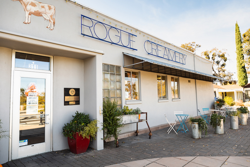 Rogue Creamery storefront and patio seating