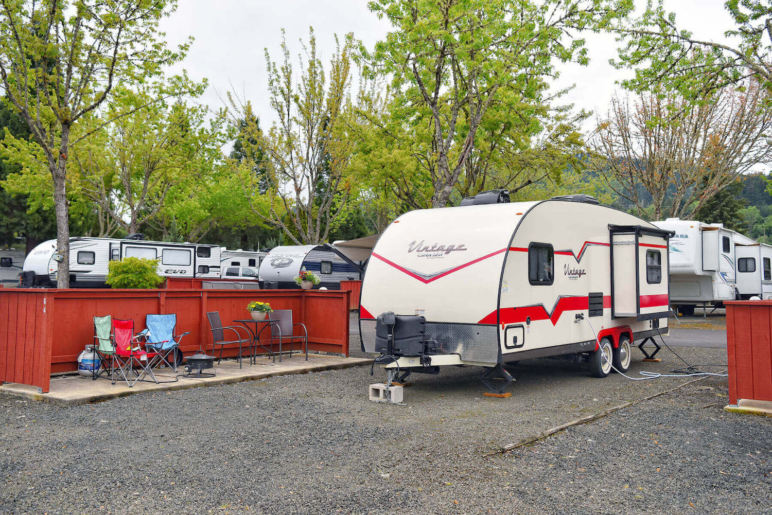 Travel trailer lot with fenced patio