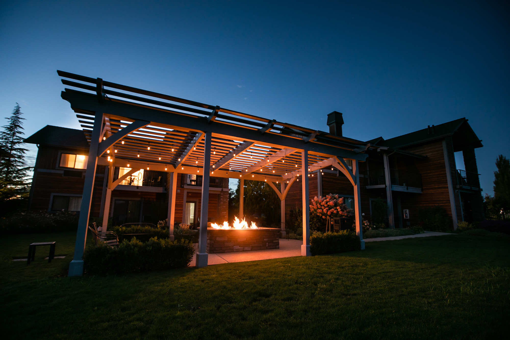 Pergola with fire at night