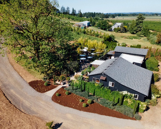 aerial view of tasting room and grounds