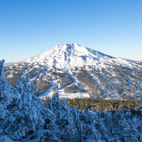 View of Mt. Bachelor on a sunny day in winter.