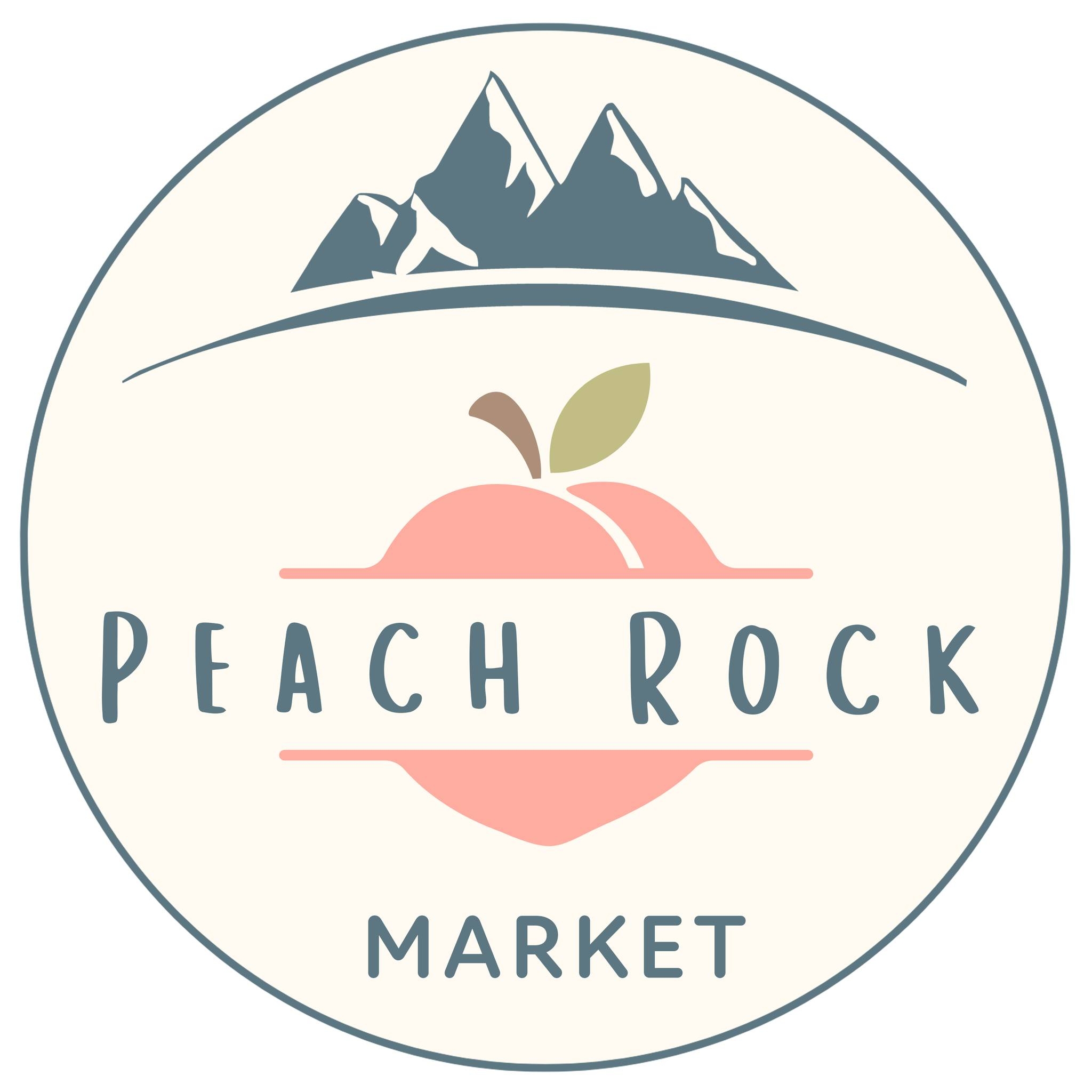 Peach Rock Mountain logo of a peach and mountains