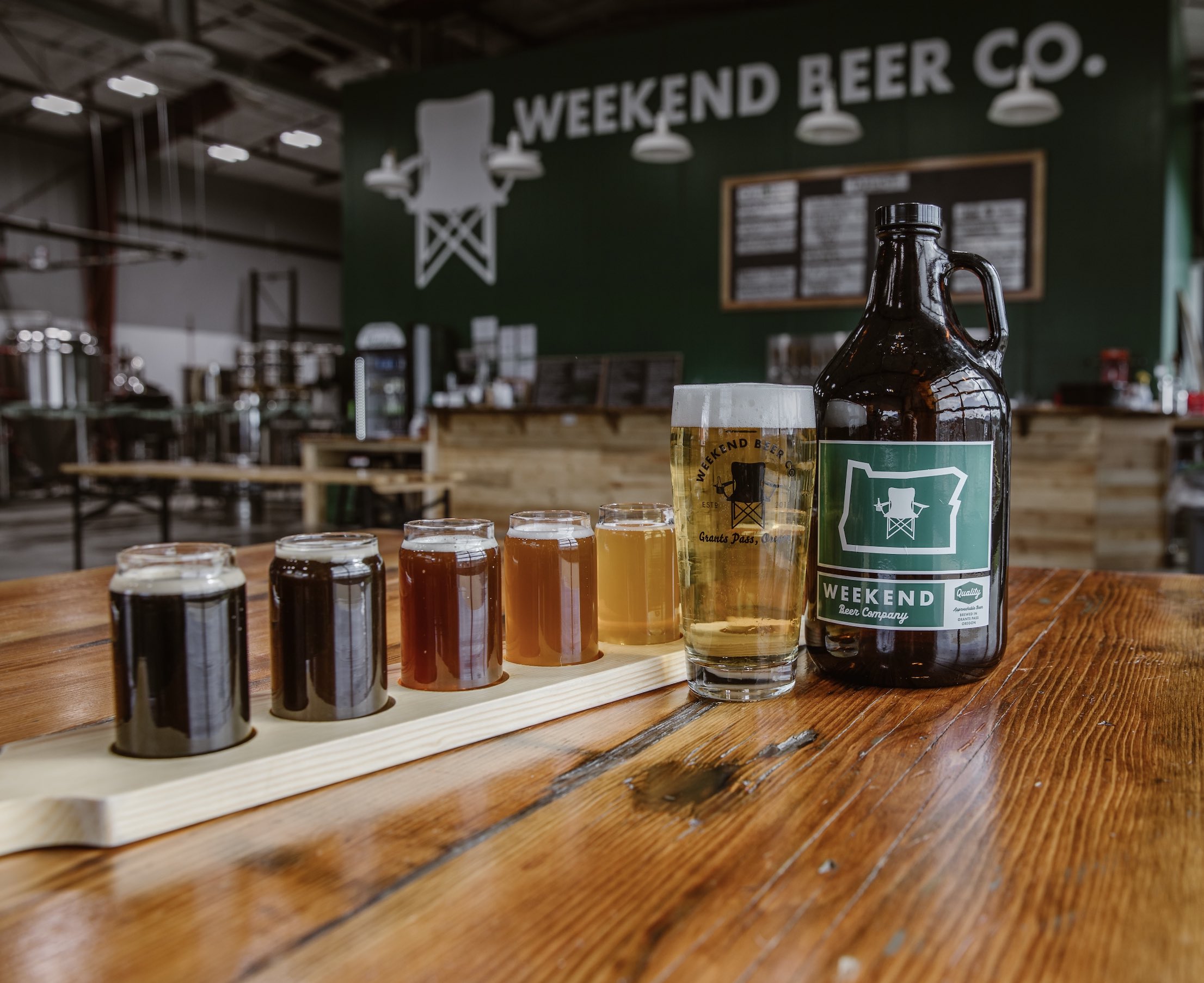 Weekend Beer Flight on table in brewery