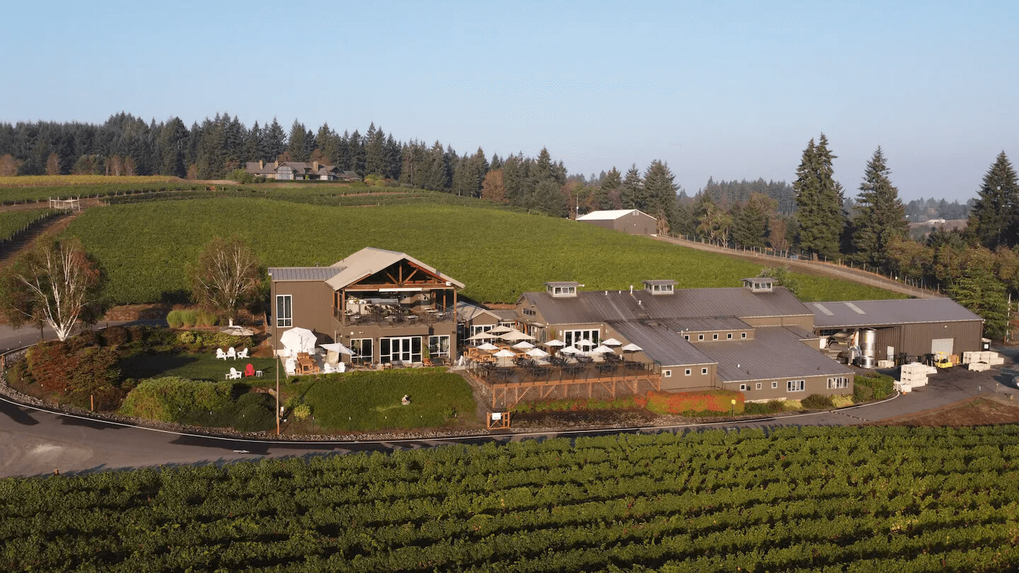 Arial view of winery and vineyards
