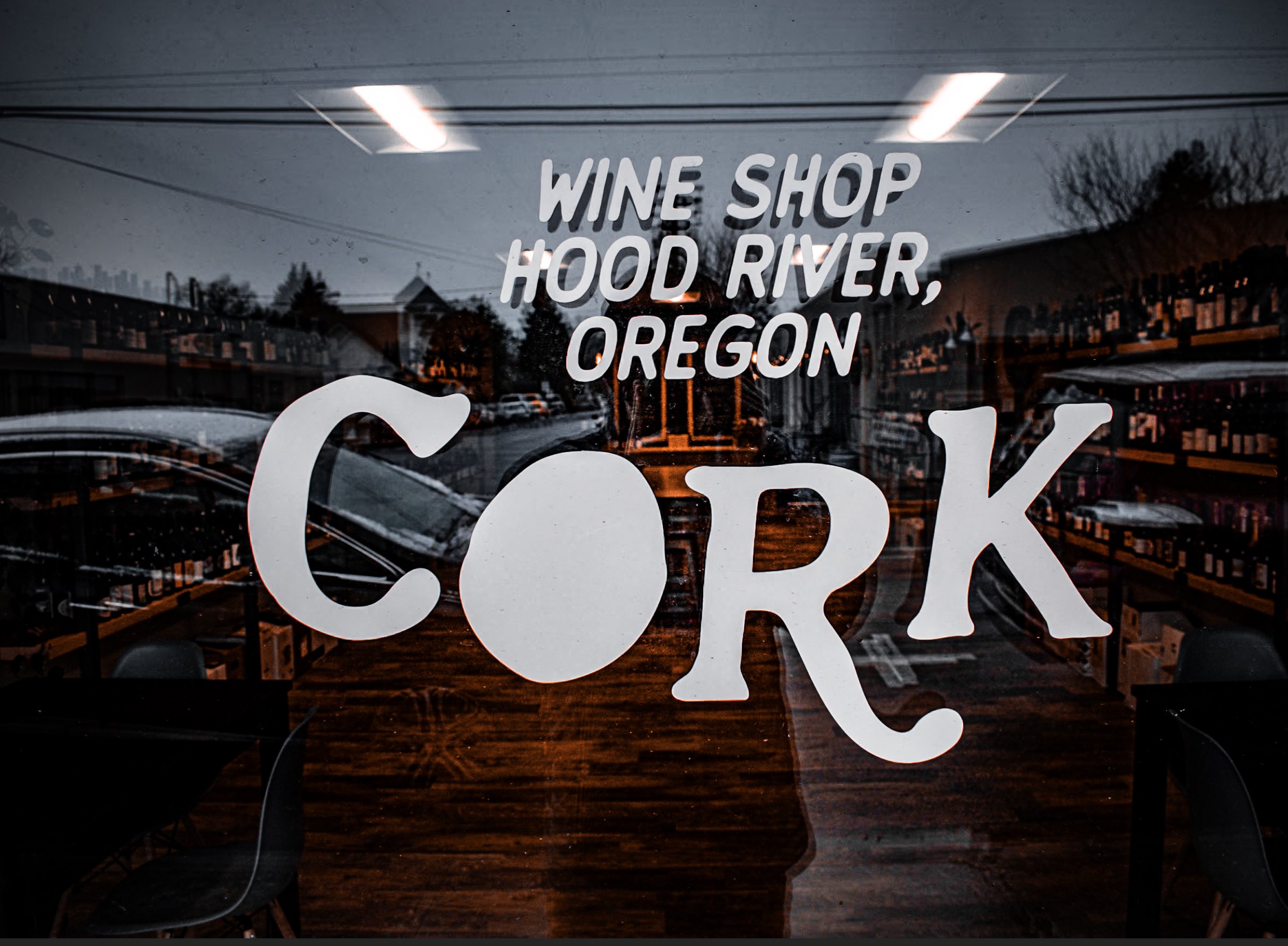 front window view of Cork Wine Shop