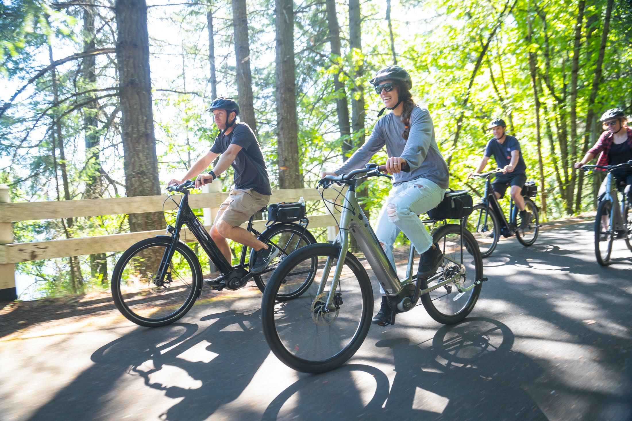 E-bike riders enjoy a sunny afternoon ride