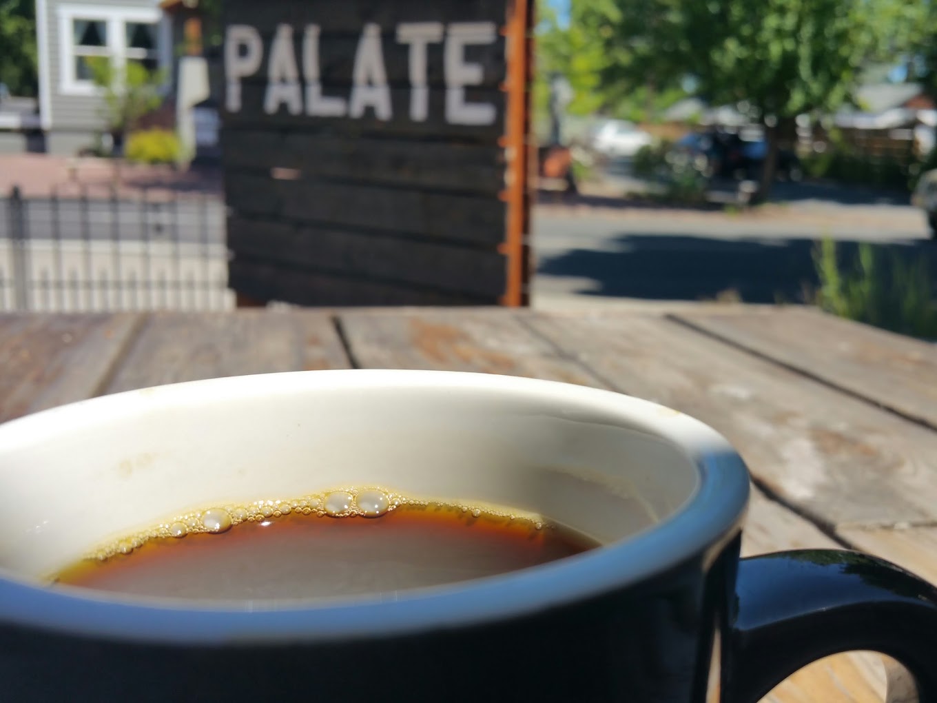 coffee on the patio at Palate Coffee Bar