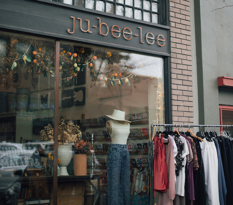 clothing rack outside of ju-bee-lee
