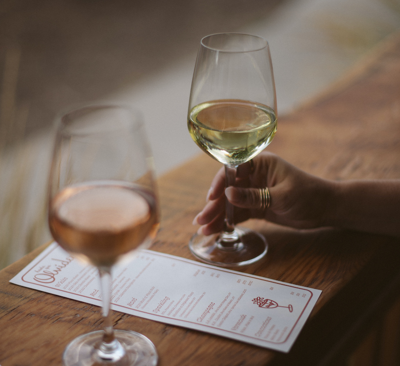 wine glasses and menu