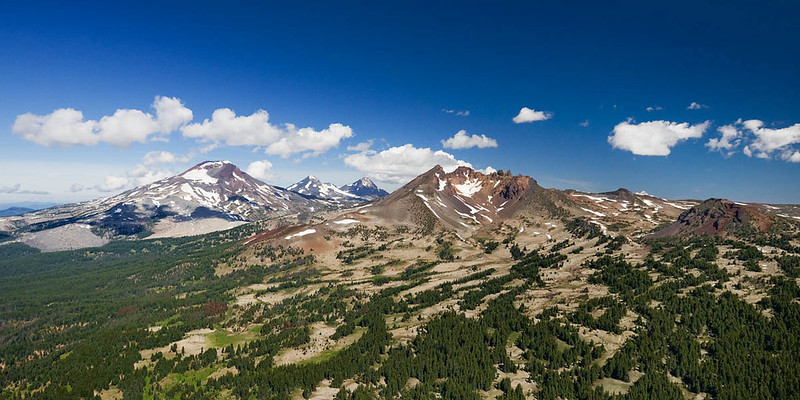 mountains, forest and blue sky