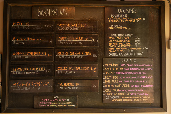 The Barn - beer menu chalkboard